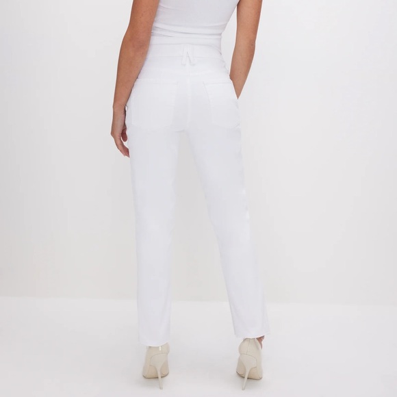 Authentic Good American White Straight Exposed Button-fly Raw Hem Petite Jeans - Picture 3 of 7